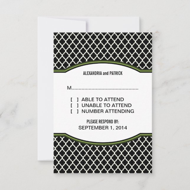 Green Elegane Quarz Response Card RSVP Karte (Vorderseite)