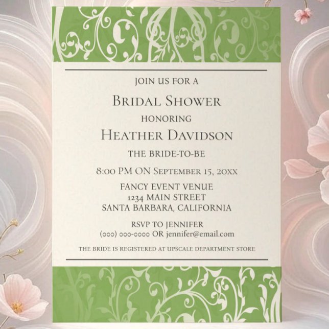 Green Elegant Blüh Brautparty Einladung (Green Elegant Flourish Bridal Shower Invite)