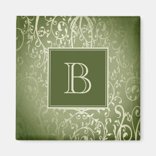 Green Elegant Blüh Monogram Magnet