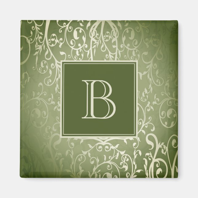 Green Elegant Blüh Monogram Magnet (Vorne)