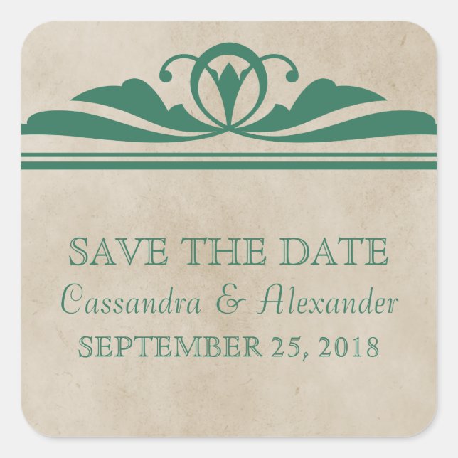 Green Elegant Deko Save the Date Stickers (Vorderseite)