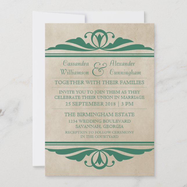 Green Elegant Deko Wedding Invite Einladung (Vorderseite)