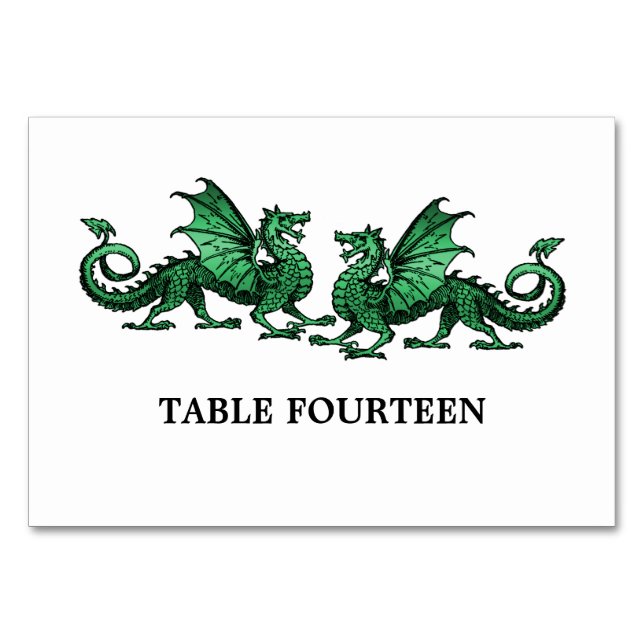 Green Elegant Dragons Table Card Tischnummer (Vorderseite)