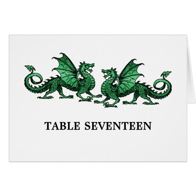 Green Elegant Dragons Tischnummer Card (Vorderseite (Horizontal))