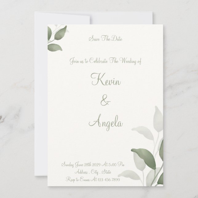 Green Elegant Florant Save the Date Weeding Einladung (Vorderseite)