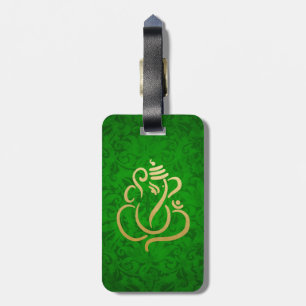 Green Elegant Gold Ganesha Indian Damask Muster  Gepäckanhänger