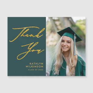 Green Elegant Gold Script Abschluss Vielen Dank Magnetkarte