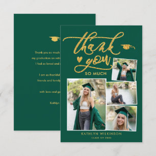 Green Elegant Gold Script Foto Collage Abschluss Dankeskarte