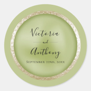 Green Elegant Gold Wedding Runder Aufkleber