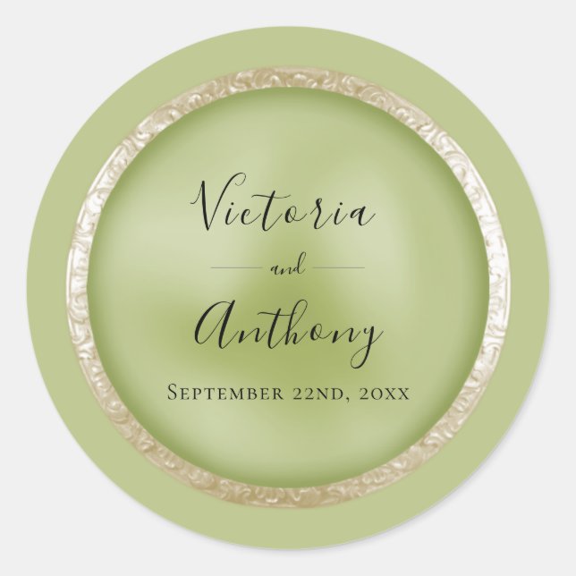 Green Elegant Gold Wedding Runder Aufkleber (Vorderseite)