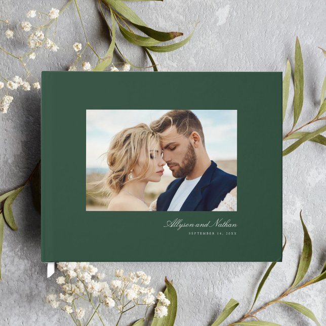 Green Elegant Modern Simple Script Foto Wedding Gästebuch (Von Creator hochgeladen)