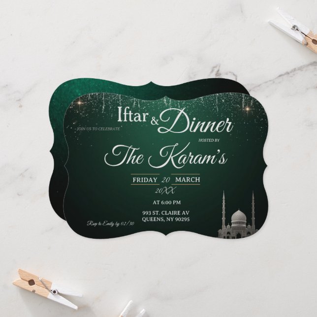 Green Elegant Mosque Ramadan Iftar Party  Einladung (Vorderseite/Rückseite Beispiel)