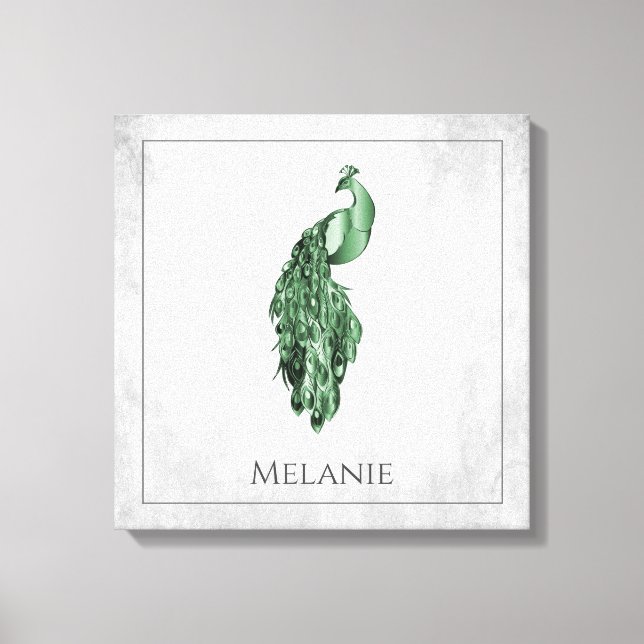 Green Elegant Peacock Canvas Print Leinwanddruck (Vorderseite)