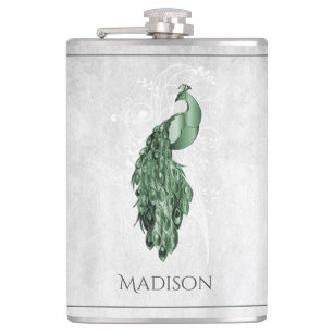 Green Elegant Peacock Flask Flachmann