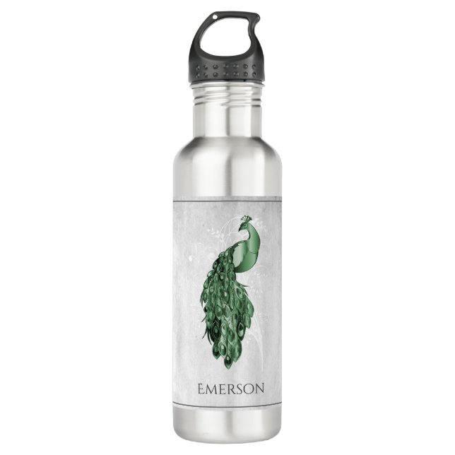 Green Elegant Peacock Personalisiert Edelstahlflasche (Vorderseite)