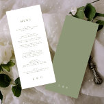 Green Elegant Simple Sage White Monogram Menükarte<br><div class="desc">schlankes Menü,  das der Auflistung entspricht</div>