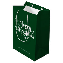 Green Elegant Trendy Retro Script Frohe Weihnachte Mittlere Geschenktüte