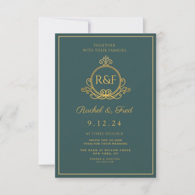 Green Elegante Golden Calligraphy Wedding (Vorderseite)