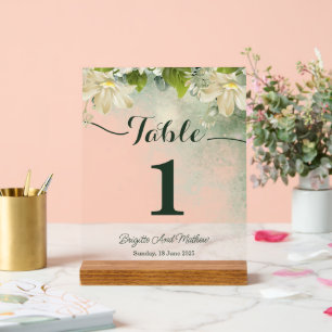 Green Elegante Wedding Tischnummer Card Acrylschild