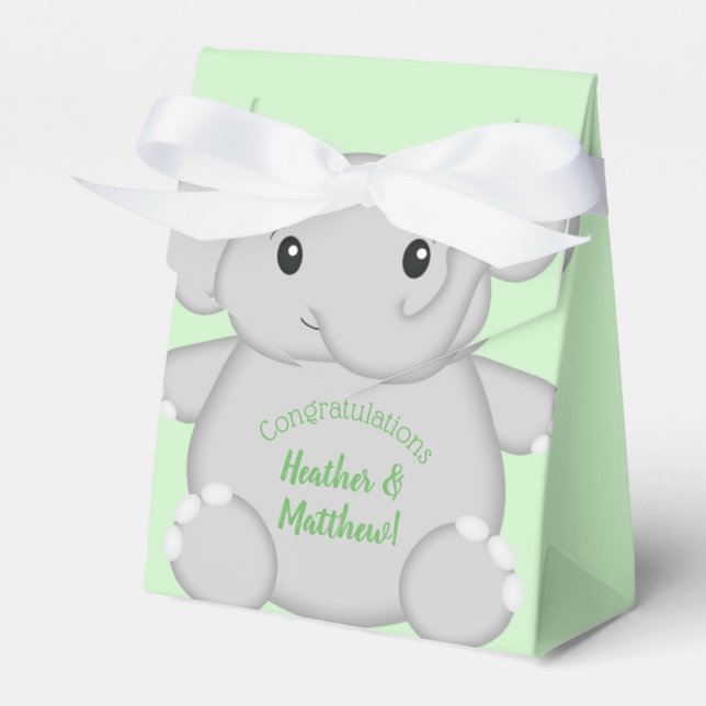 Green Elephant Baby Dusche Geschenkschachtel (Vorderseite)