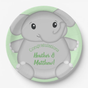Green Elephant Baby Dusche Pappteller