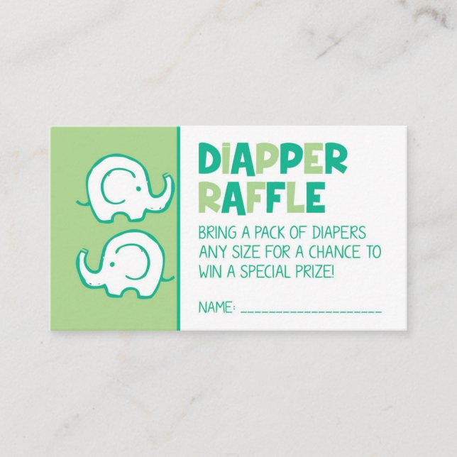 Green Elephant Diaper Raffle Ticket Begleitkarte (Vorderseite)