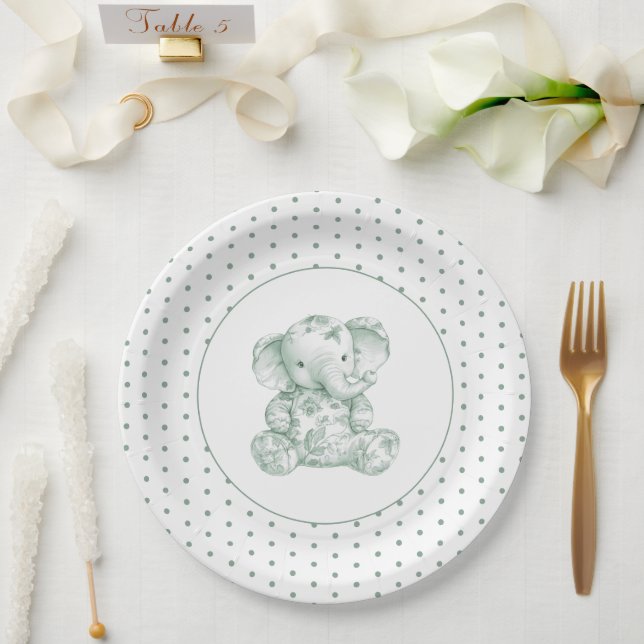 Green Elephant Punkt Babydusche Pappteller (Hochzeit)