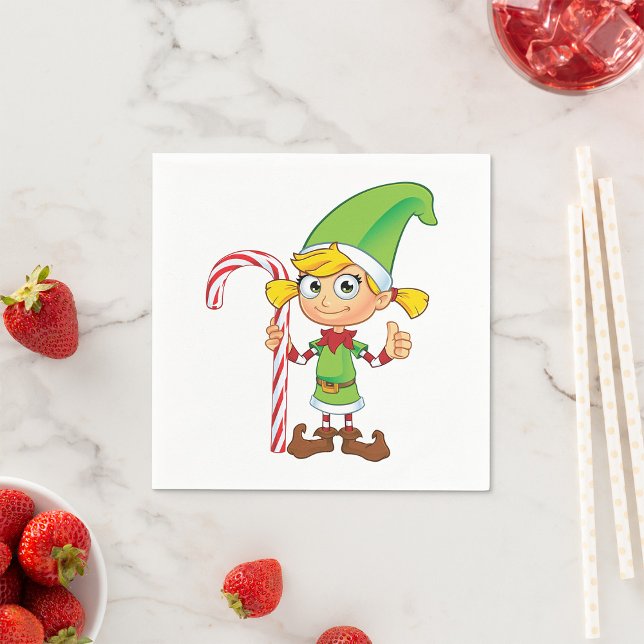 Green Elf Girl mit Candy Cane Paper Napkins Serviette (Von Creator hochgeladen)
