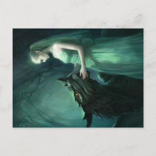 Green Elf und Dragon Postcard   Fantasy Art Postkarte