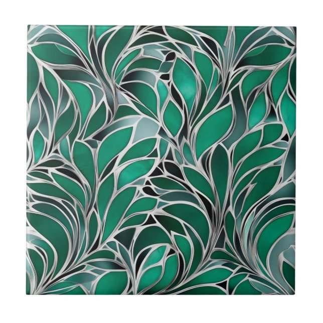 Green Emeral Silver Muster Fliese (Vorderseite)