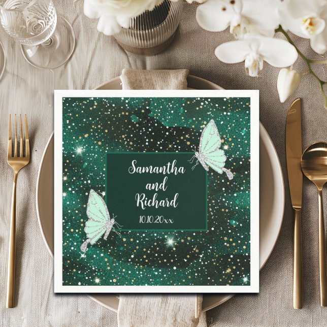 Green Emerald Black Glitzer Wedding Serviette (Von Creator hochgeladen)