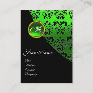 GREEN EMERALD DAMASK MONOGRAM VISITENKARTE