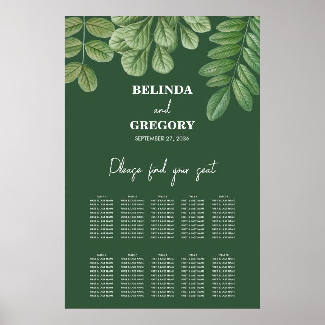 Green Emerald Green Wedding Seating Chart Poster (Vorne)