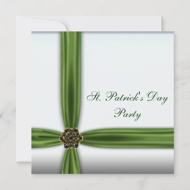 Green Emerald Ribbon St. Patricks Day Party Einladung (Vorderseite)