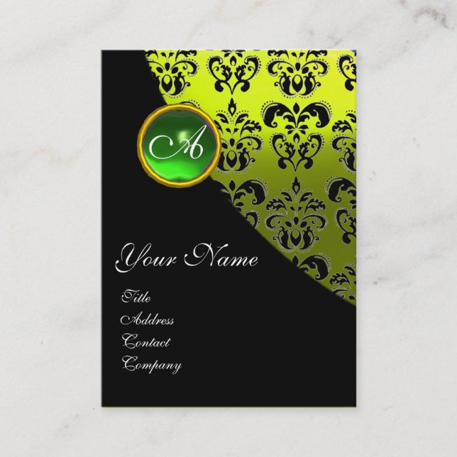 GREEN EMERALD SCHWARZES DAMASK-MONOGRAMM, gelb Visitenkarte (Vorderseite)