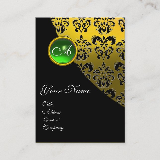 GREEN EMERALD SCHWARZES DAMASK-MONOGRAMM, gelb Visitenkarte (Vorderseite)