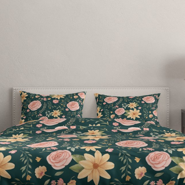 Green Emerald Vintag Wildblume Rose Muster Kissenbezug (Green Emerald Vintage Wildflower Rose Pattern Pillow Case)