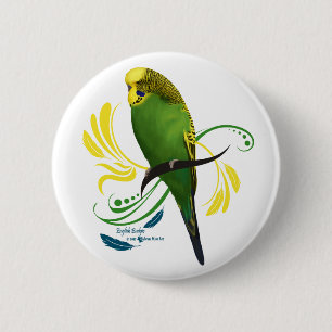 Green English Budgie Button