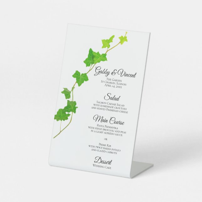 Green English Ivy Foliage Wedding Menu Sockelschild (Vorderseite)