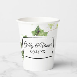 Green English Ivy Vine Watercolor Wedding Pappbecher