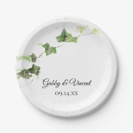 Green English Ivy Vine Watercolor Wedding Pappteller
