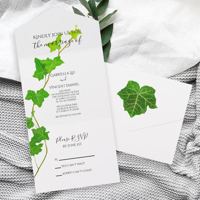 Green English Ivy Vine Wedding All In One Einladung (Von Creator hochgeladen)