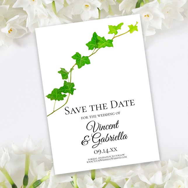 Green English Ivy Wedding Save the Date (Von Creator hochgeladen)