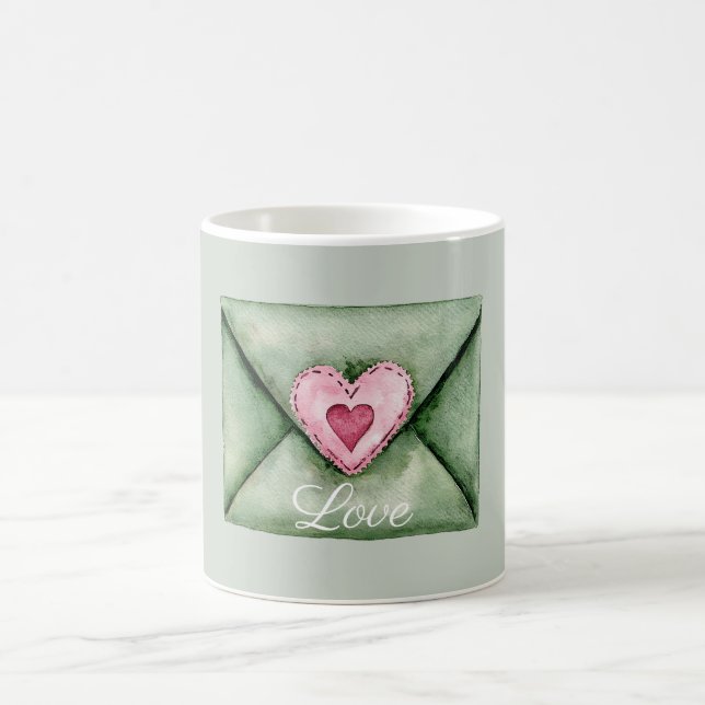 Green Envelope Pink Love Heart Kaffeetasse (Mittel)