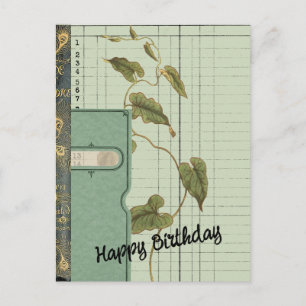 Green Ephemera Collage Happy Birthday Postkarte