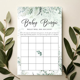 Green Eucalyptus Baby Bingo Game Card