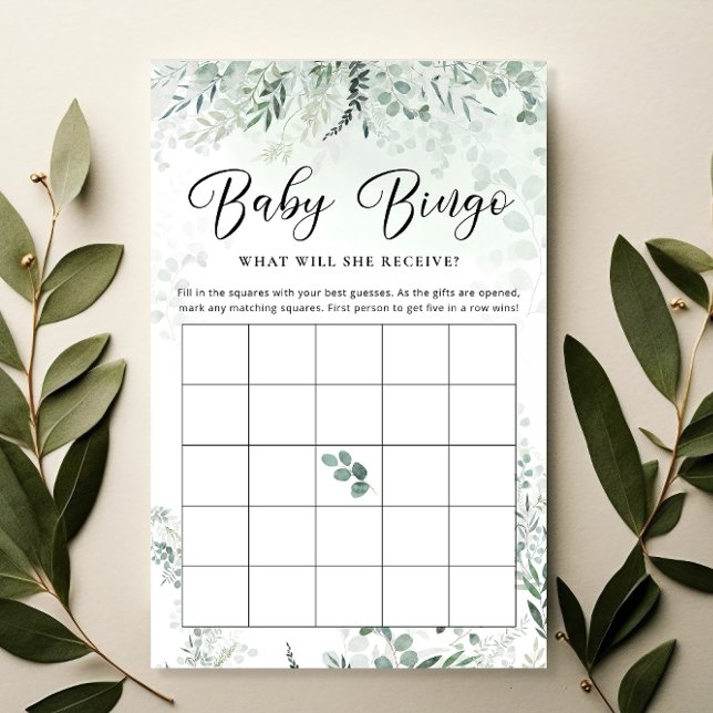 Green Eucalyptus Baby Bingo Game Card (Von Creator hochgeladen)