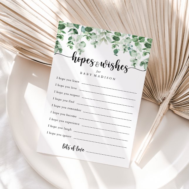 Green Eucalyptus Baby Shower Hopwers & Wish Card Postkarte (Von Creator hochgeladen)