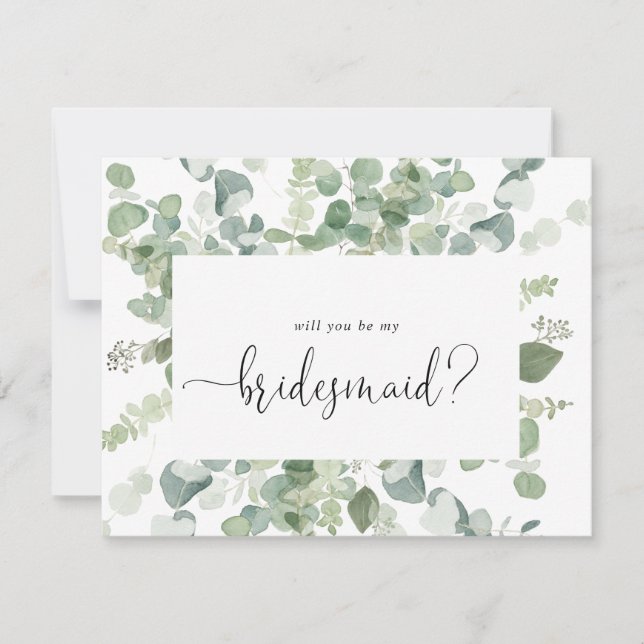 Green Eucalyptus Bridesmaid Vorschlag Note Card Mitteilungskarte (Vorderseite)