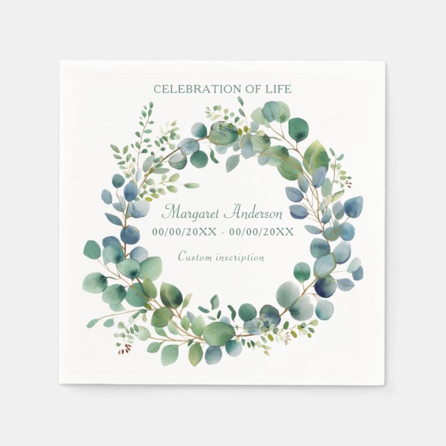Green Eucalyptus Celebration of Life Serviette (Vorderseite)